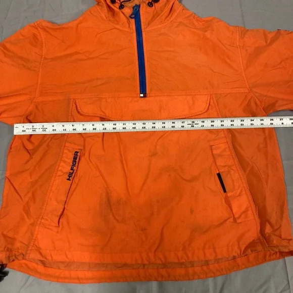 Tommy Hilfiger Mens Orange Anorak Windbreaker Jacket Quarter Zip Hooded XL - Picture 9 of 16